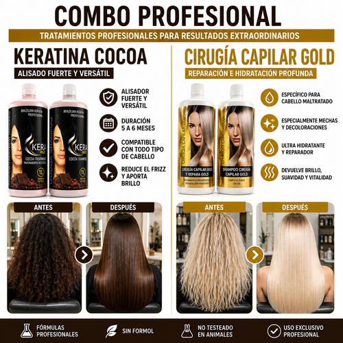 Combo Keratina Cocoa + Cirugía Capilar GOLD (La combinación perfecta)