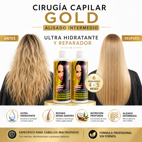 Combo Cirugía Capilar GOLD 1L + KIT Post Alisado