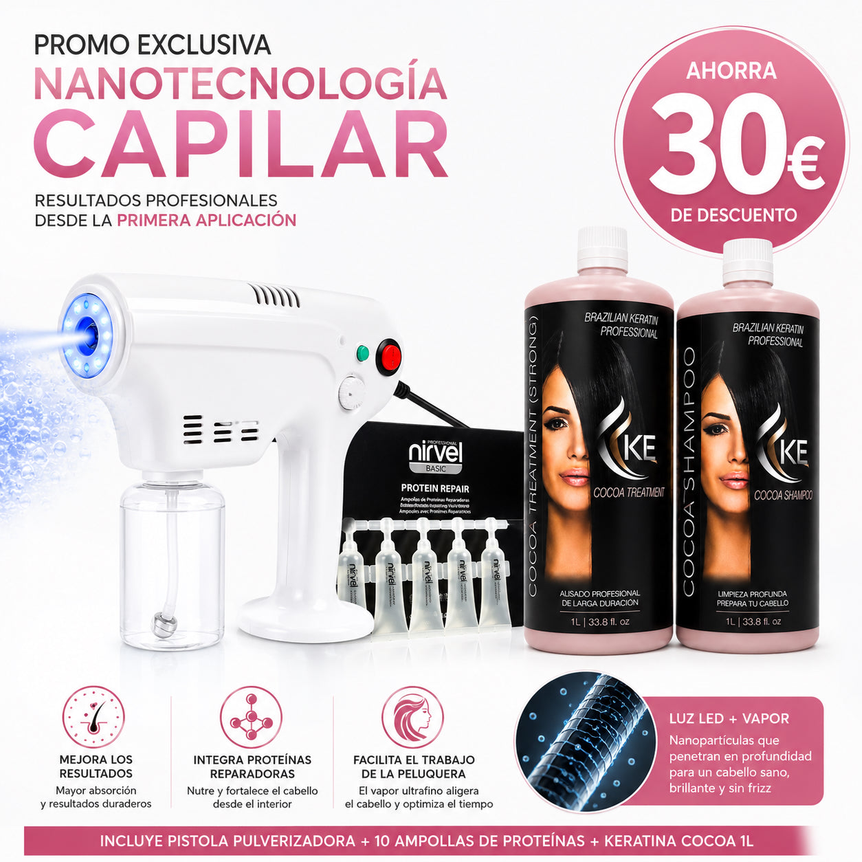 Pistola Pulverizadora Nanotecnología Capilar + 10 Proteínas Reparadoras