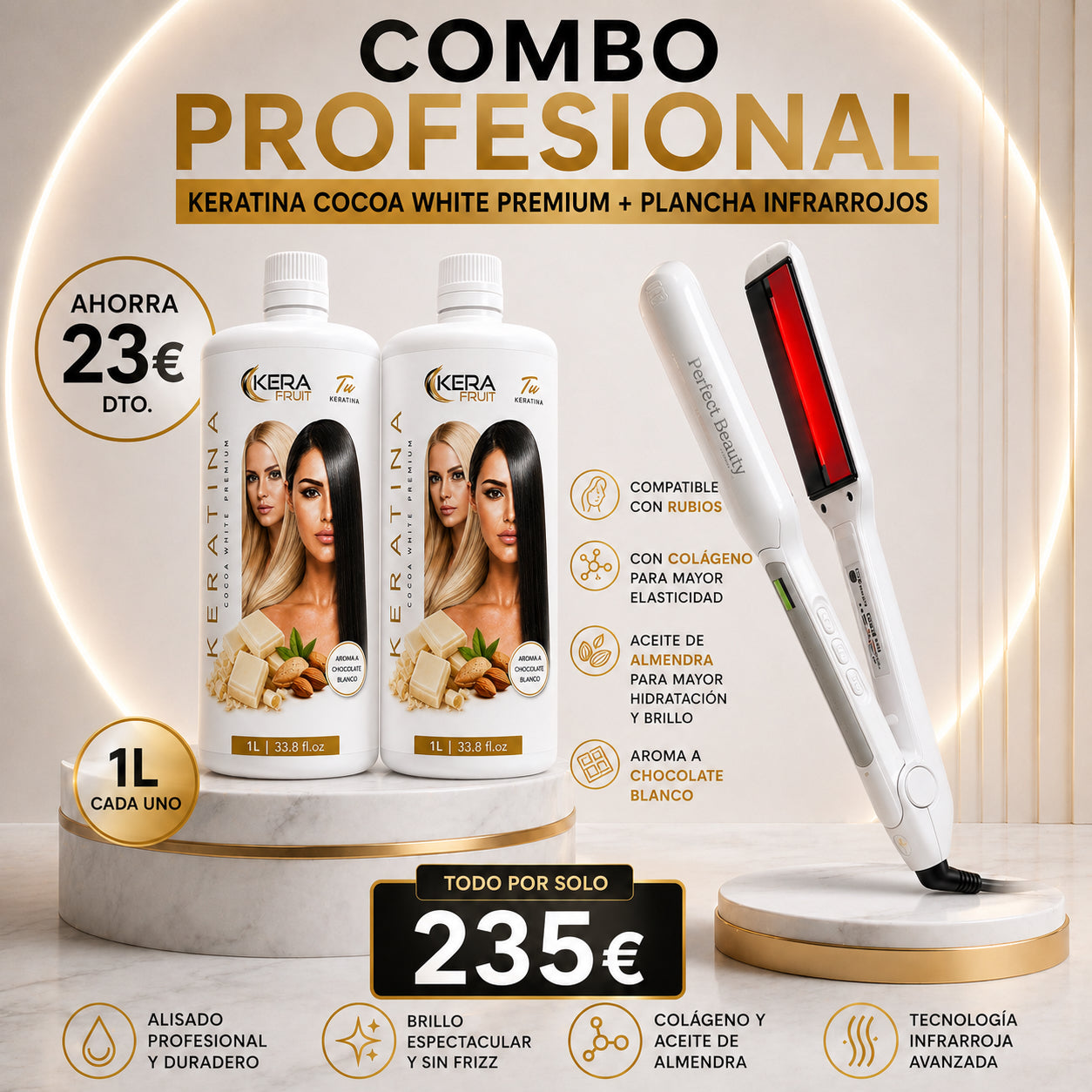 Promoción Keratina Cocoa White Premium + Plancha de Infrarrojos