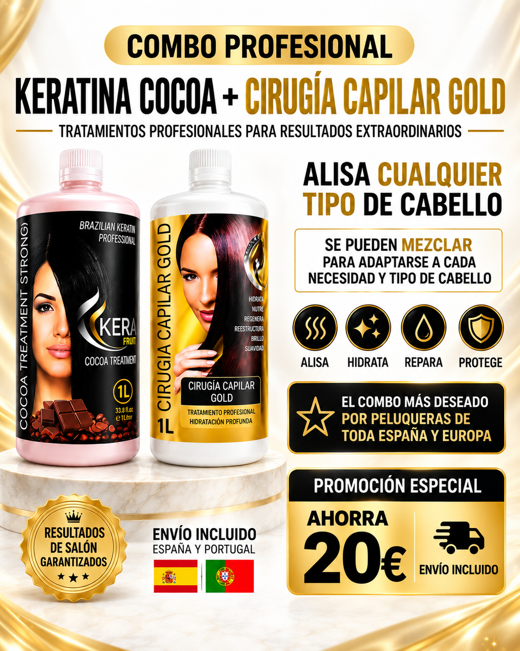Combo Keratina Cocoa + Cirugía Capilar GOLD (El duo imprescindible)
