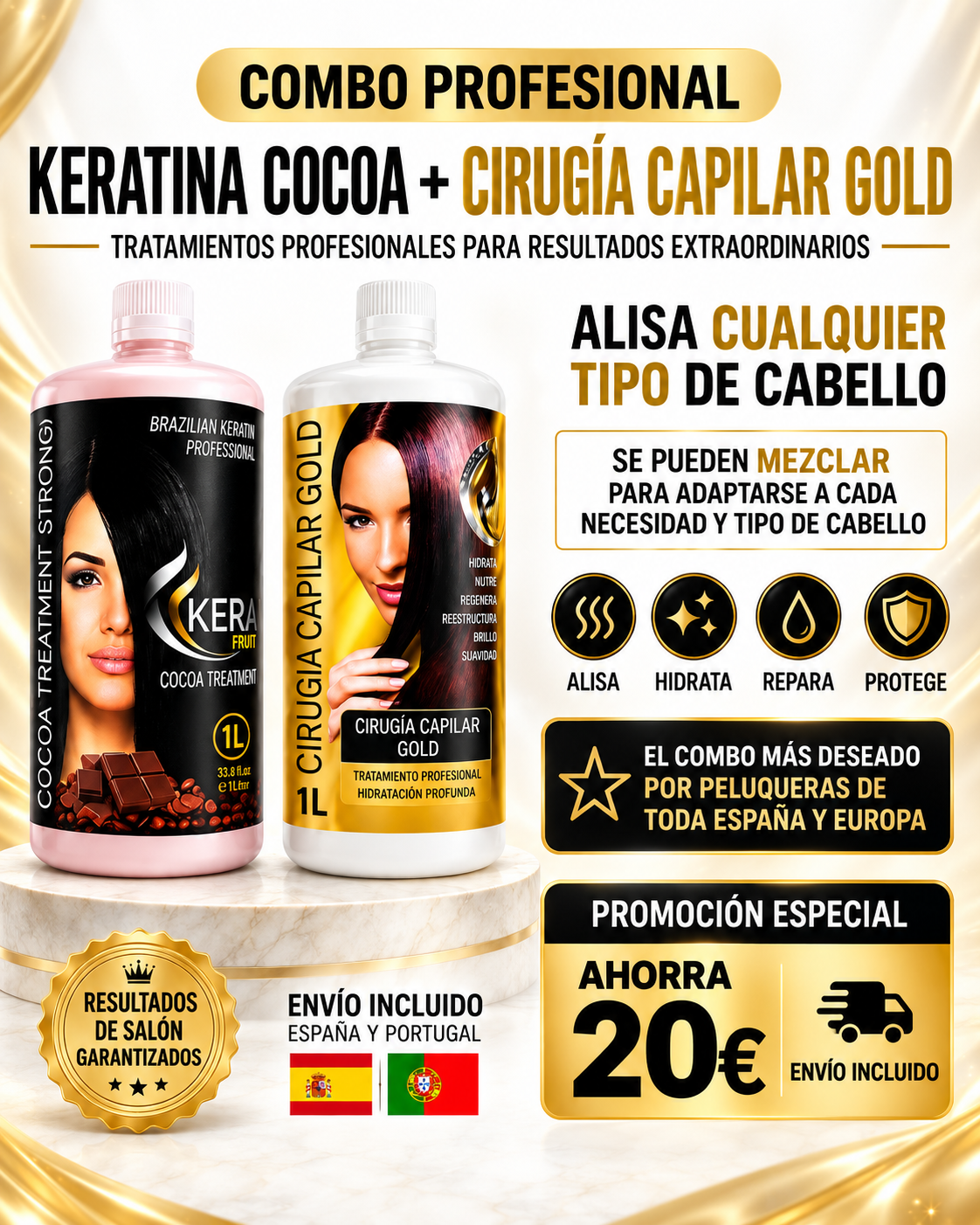 Combo Keratina Cocoa + Cirugía Capilar GOLD (El duo imprescindible)