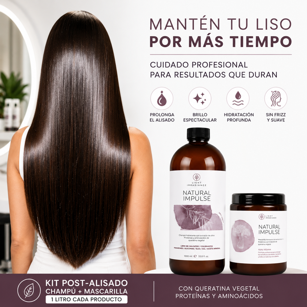 KIT Post Alisado Champú y Mascarilla Natural Impulse 1L (Sin Sulfatos)